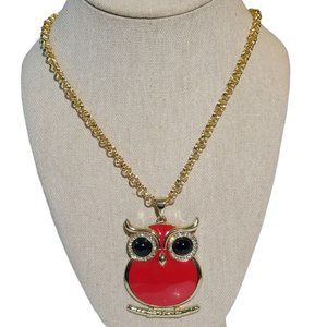 Amrita Singh Austrian Crystal Red Owl Pendant Long Gold Necklace NWT